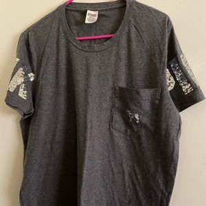 PINK Charcoal Grey Sequin Tee🖤